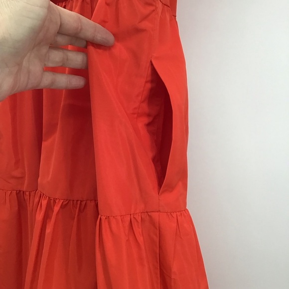 J Crew Ruffled Tiered Taffeta Maxi Dress Orange Red Resort Casual Size 00 - Picture 7 of 9